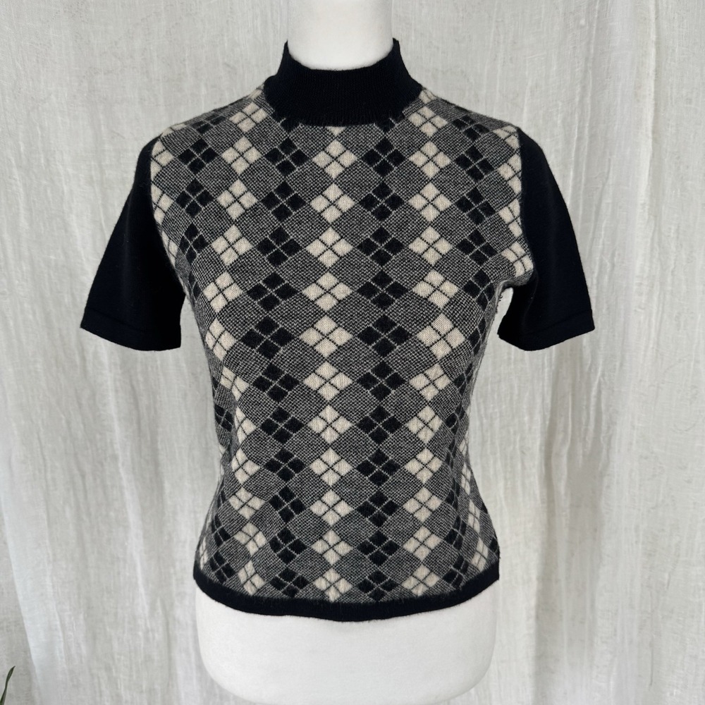 Vintage 90s Y2K Preppy Argyle Knit Top XS Dark Academia Heritage Schoolgirl Twee